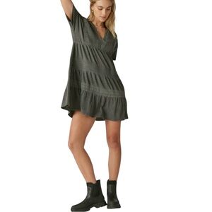 Lucky Brand Womens V Pintuck V Neck  Mini Dress Size Medium
